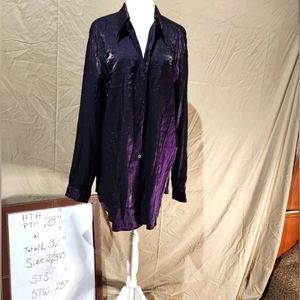 Venezia vintage sz 22/24 iridescent dark purple button front long sleeve‎ top